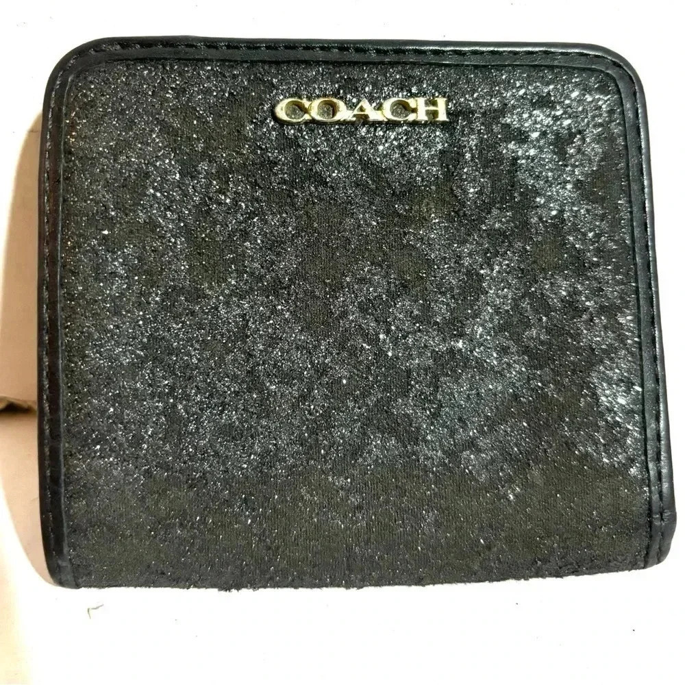 Coach black/ gray glitter leather wallet